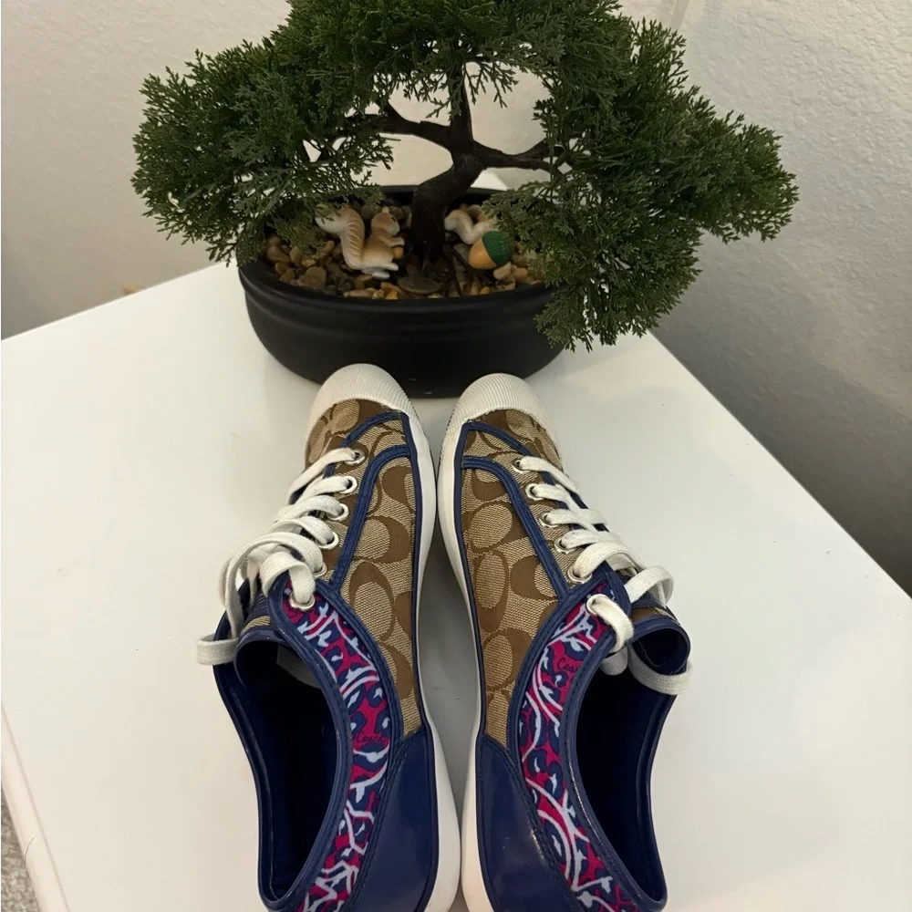 Coach Women's Tan and Blue Sneakers - Picture 6 of 7